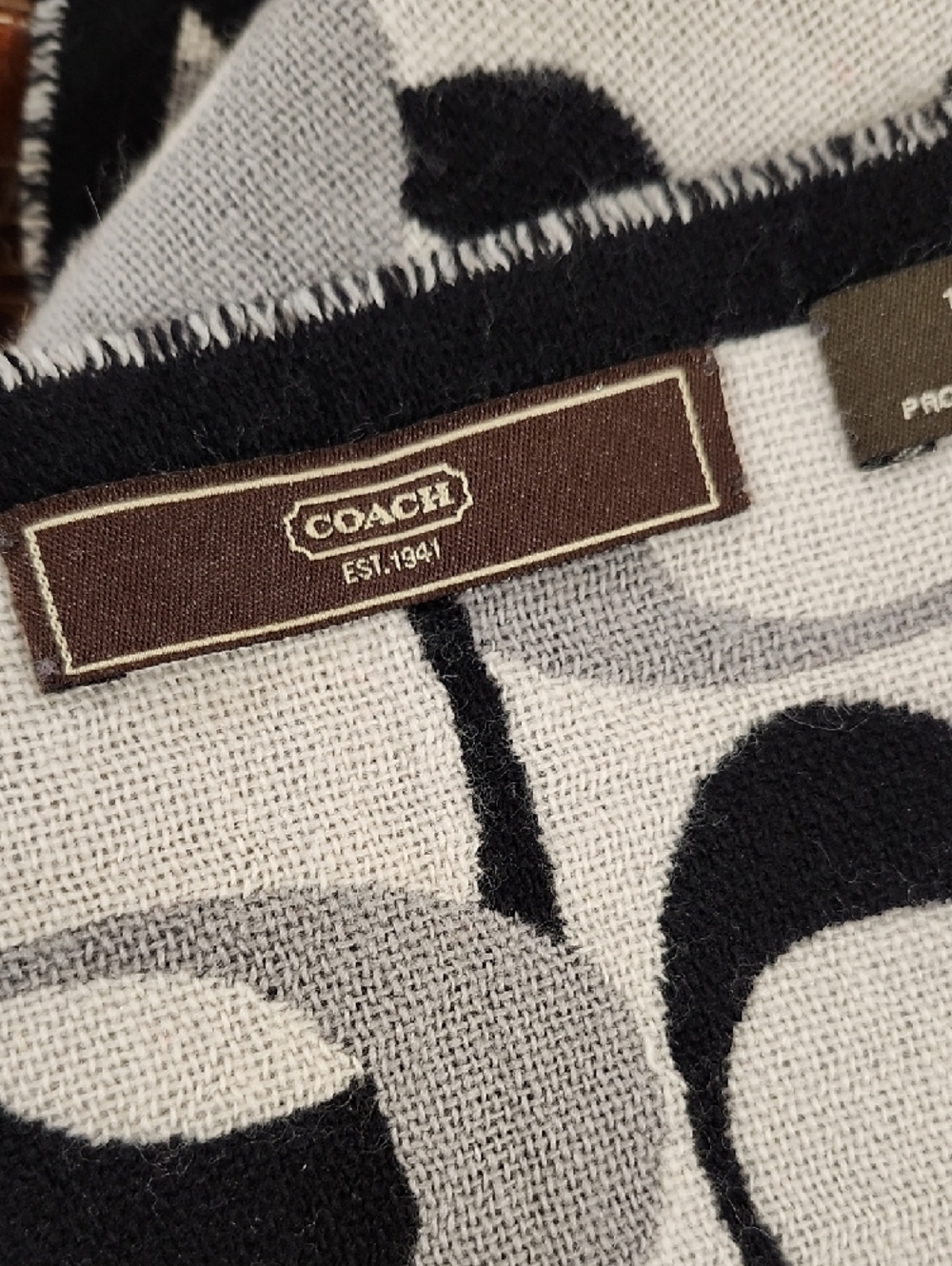 Coach Merino Wool Scarf in Black and Gray - Picture 2 of 5